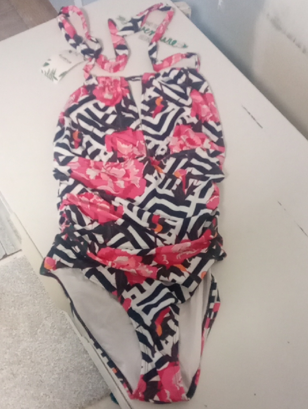 EoMenie One Piece Halter Top Floral Swimsuit Sz XL